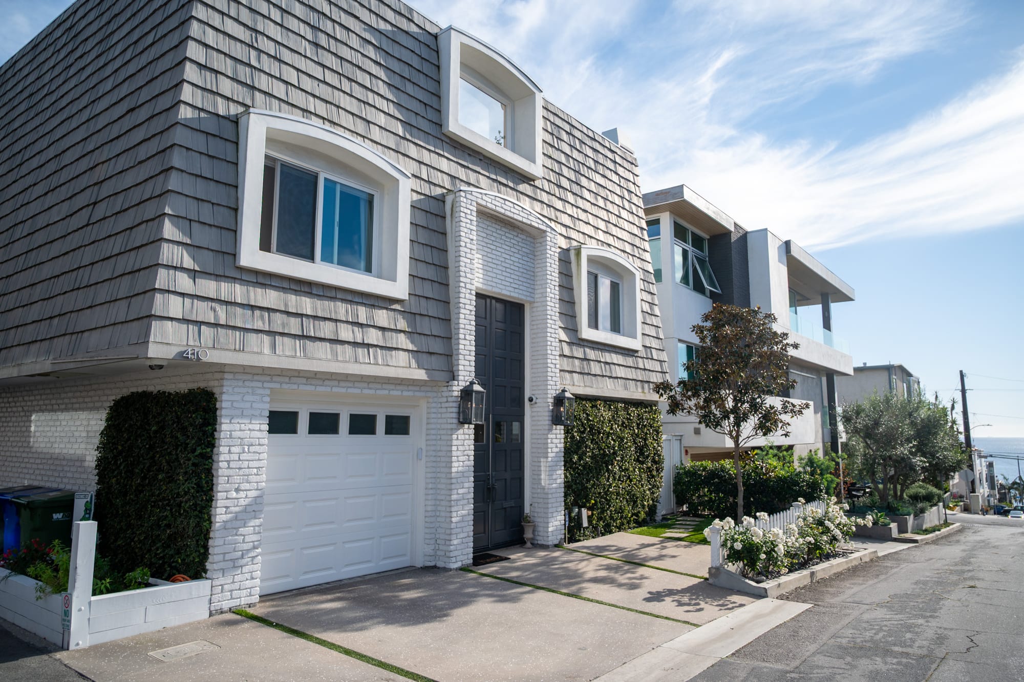 Beach house exterior — coastal shingle façade at 410 31st Street, Manhattan Beach