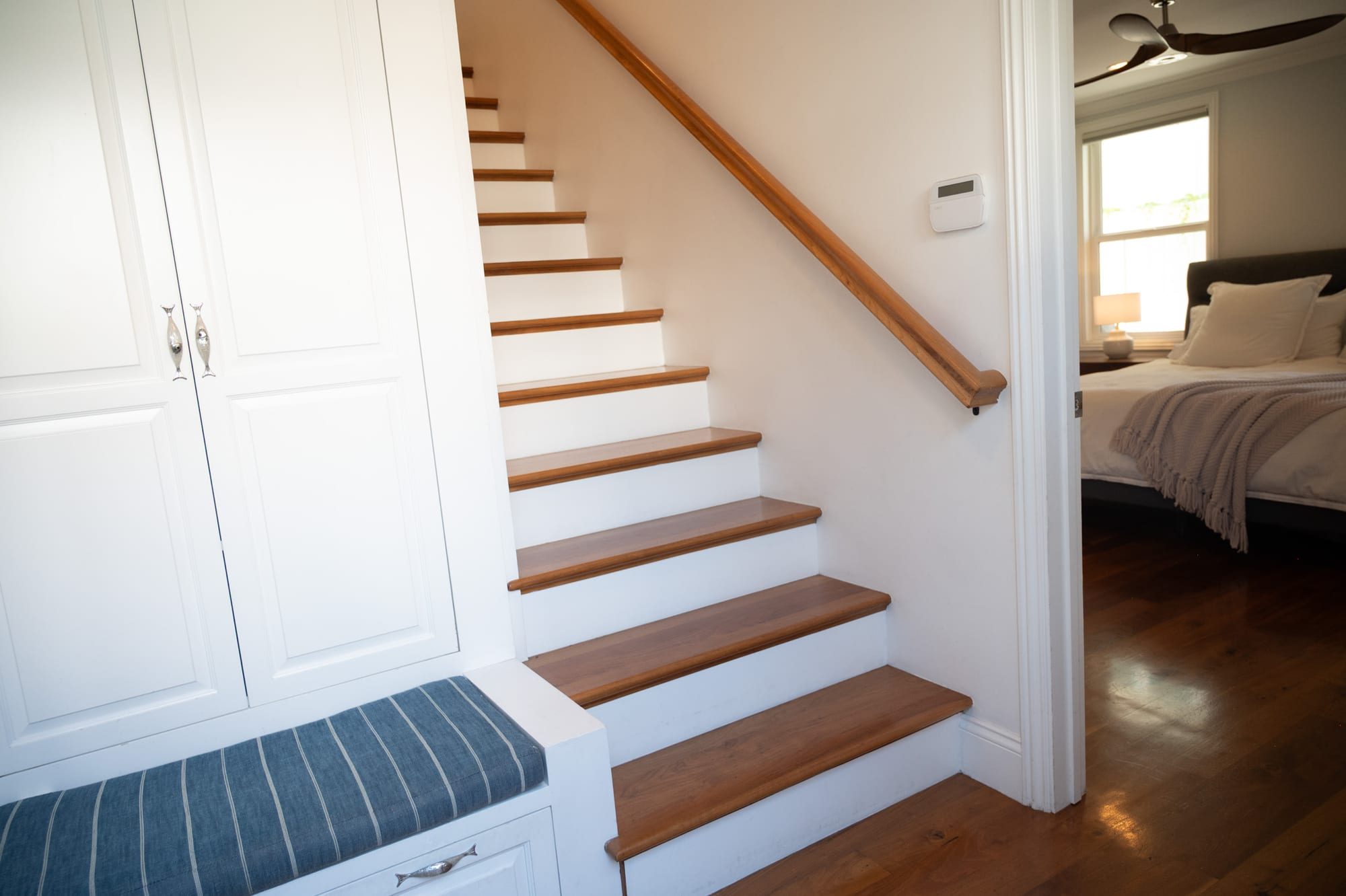 Hardwood staircase entry at Manhattan Beach vacation rental